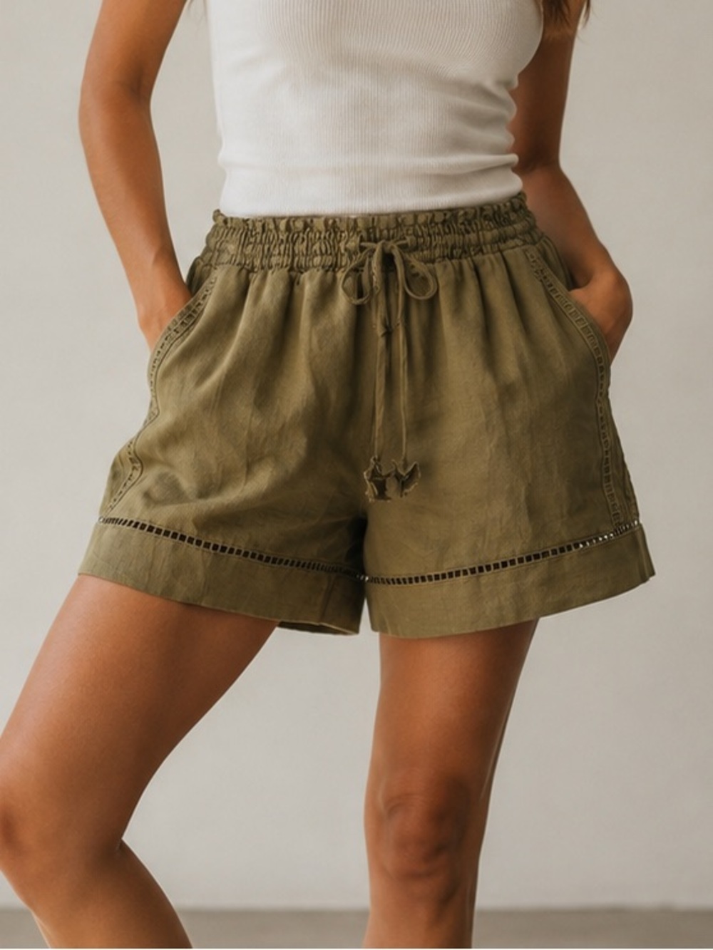 Joie 100% Linen Olive Green Shorts NWT Size L